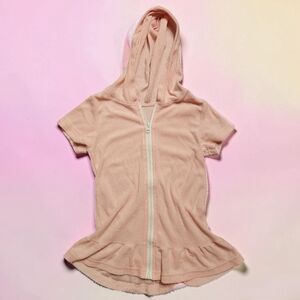 SHEIN Pink Terry Cloth Zip Up Hoodie To Go Over Bathing Suits. Size 110- 4/5.